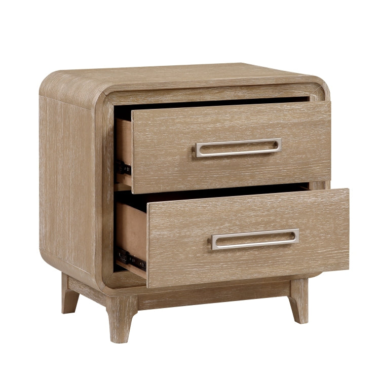Modern Elegant Design Nightstand Of 2X Storage Drawers Curved Corners Natural Finish Wooden Bedroom Furniture 1Pc