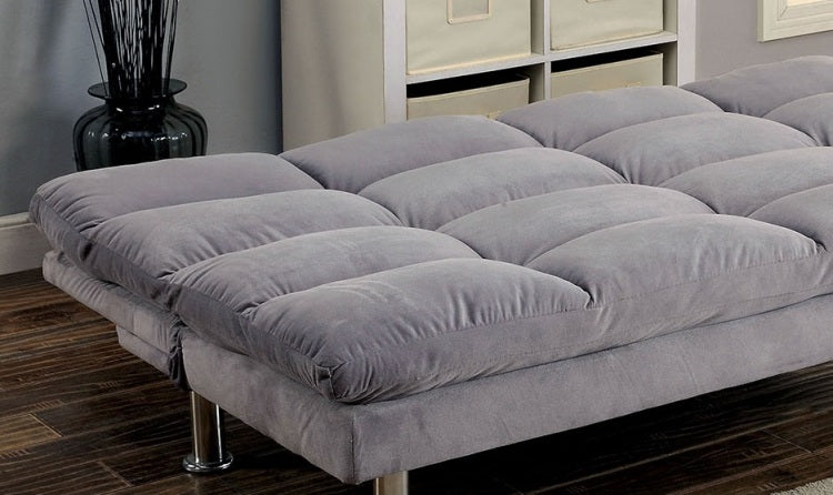 Contemporary Style Futon Sofa Chrome Finish Legs Convert Into Bed With Extra Support Legs Primary Living Gray Finish
