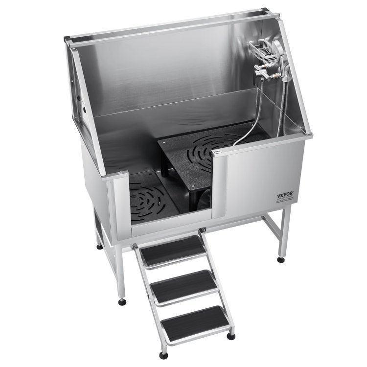 50 Inch Dog Grooming Bath Tub Stainless Steel W Stairs Water Filter Left