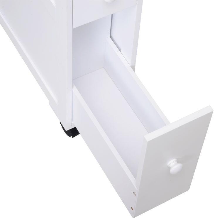 Homcom 6.25" X 20.5" X 28.25" Wood Rolling Narrow Bathroom Side Storage Cabinet White