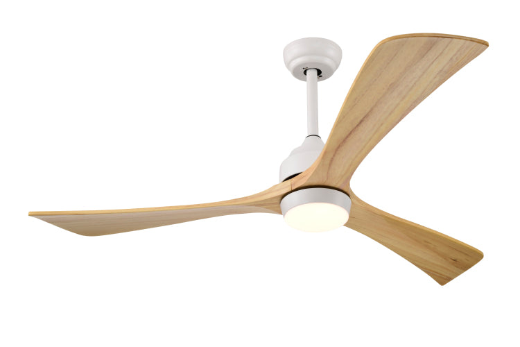 52" Solid Wood Blades With Lights Remote Control,Quiet Dc Motor 3 Blade S 6 Speed Levels,Reversible , For Patio Living Room, Bedroom, Office,Indoor. White Natural
