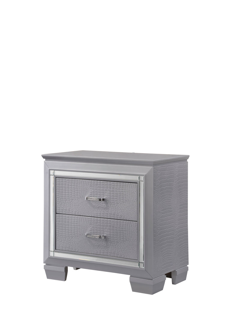 1Pc Modern Two Drawer Led Lights Beveled Mirror Accents Chrome Finish Hardware Faux Crystal Accent Silver Finish
