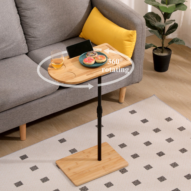 Couch Tray Table Bamboo Height Adjustable Side Table For Sofa C Shaped Oval End Tables With Slots For Bed & Chairs In Living Room & Bedroom Oval Rectangle