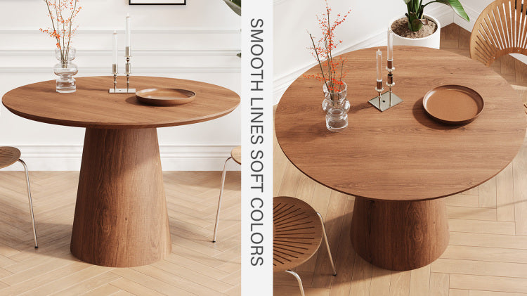 43 Inch Circular Dining Table, Modern Minimalist Round Table, Mdf Grain Dining Table, One Handle And Two Packs