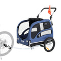 Dog Bike Trailer, Supports Up To 100 Lbs, 2 In 1 Pet Stroller Cart Bicycle Carrier, Easy Folding Cart Frame With Quick Release Wheels, Universal Bicycle Coupler, Reflectors, Flag, Blue Black