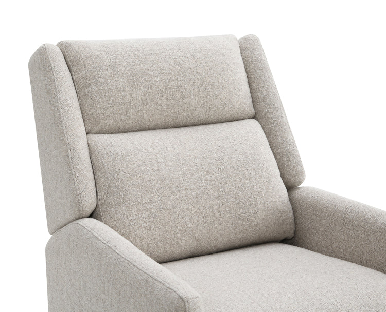 Mid Century Modern Pushback Manual Recliner Tapered Legs Linen Textured Fabric High Back Subtle Channel Detail Beige Finish Primary Living Room