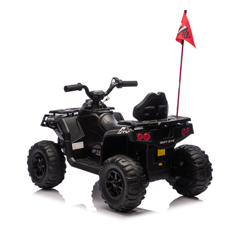 24V 160W Kids Electric Ride On Atv Realistic Off Road Design With 2Wd,Decorative Flags,On Off Light Switch,Volume Control W Bluetooth,Usb Port,Built In Music & Multi Color,Recommended Age:3 6