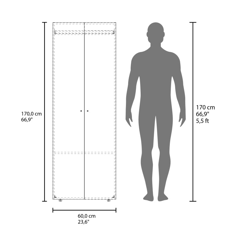 Basin 2 Door Tall Wardrobe Cabinet 66.9"H, Bedroom, Wenge