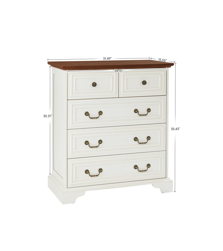 Modern White 5 Drawer Dresser For Bedroom Ample Storage Wide Chest Of Drawers, Sturdy & Safe