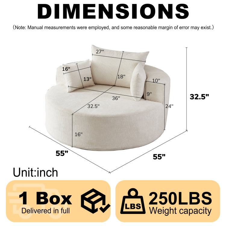 55'L Chenille Sponge Single Sofa,No Assembly Required,Fluffy Modern Sleeper Chair For Living Room, Bedroom, Lounge And Projection Room Not A Swivel Chair