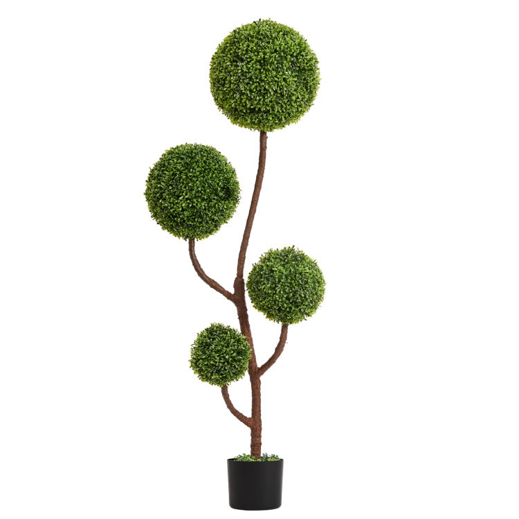 Artificial Boxwood Topiary Tree, 5Ft Tall Triple Ball Shaped Faux Plant Indoor Or Outdoor Home And Office Decoration, 1Pc Set