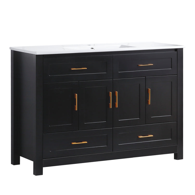 48" Black Bathroom Vanity.Abundant Storage Cabinet 4 Soft Close Doors And 4 Drawers Excluding The Ceramic Basin