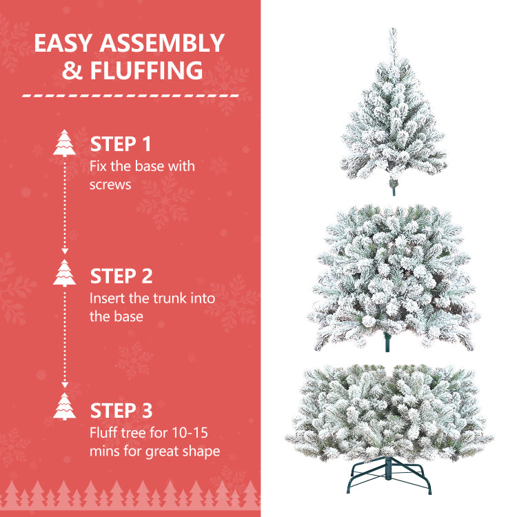 4Ft Flocked Christmas Tree With Pine Cones Snowy Pvc Artificial Holiday Tree, 366 Branch Tips, 21 Natural Pinecones, Sturdy Metal Stand, Full Shape For Seasonal Decoration