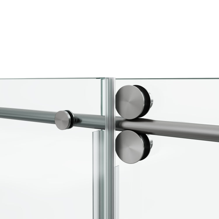 60*76"Fixed & Sliding Shower Door, Round Tube Hardware, Clear Glass Shower Door, 3 8 10Mm Sgcc Tempered Glass, Stainless Steel