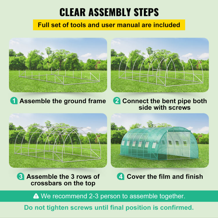 Walk In Tunnel Greenhouse, 20 X 10 X 7 Ft Portable Plant Hot House W Galvanized Steel Hoops, 3 Top Beams, Diagonal Poles, 2 Zippered Doors & 12 Roll Up Windows, Green