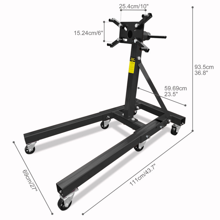 Engine Stand 2000Lbs Capacity, 360 Degree Rotating Engine Run Stand With 6 Casters, Heavy Duty Motorcycle Engine Stand With Foldable Frame For Auto Repair, Vehicle Maintenance, Black