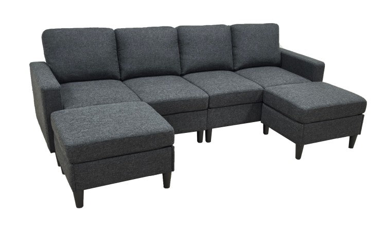 Linen Upholstered Modular Sectional With 2 Ottomans