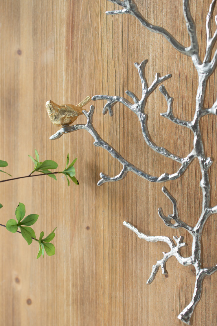17X5.5X22" Metal Branch Wall Sculptures With Bird Accents, Set Of 2