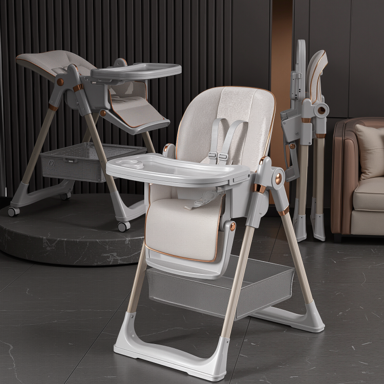 Adjustable Baby High Chair 0 6 Years Portable Infant Feeding Seat With Safety Belt, Silent Lockable Wheels & Easy Clean Design For Home, Dining, Living Room, Bedroom White