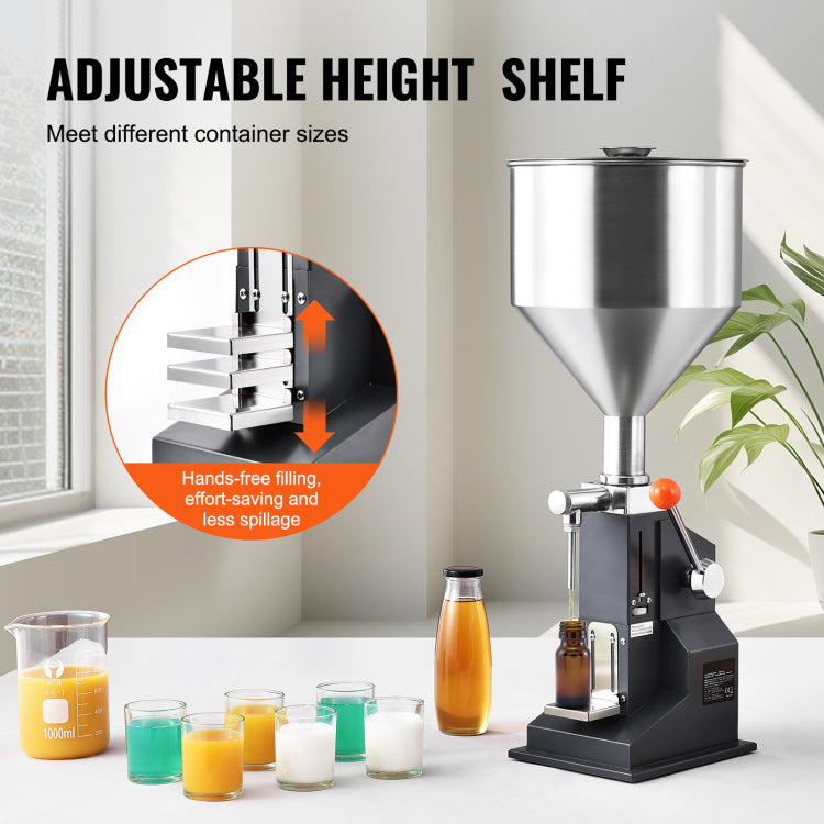 Manual Paste Liquid Filling Machine, 5 100Ml Bottle Filler, Adjustable Bottle Filling Machine, Stainless Steel Liquid Filler With Hopper For Milk Water Juice Essential Oil Shampoo Cosmetic Honey