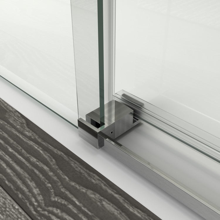 56" 60" W X 76" H Single Sliding Shower Door, Frameless Bathroom Sliding Door With 1 4" 6Mm Tempered Glass For Walk In Shower, Brushed Nickel Cm 25D06 60Bnx