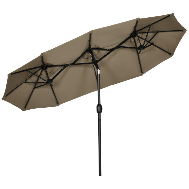 Outsunny Double Sided Patio Umbrella 9.5' Large Outdoor Market Umbrella With Push Button Tilt And Crank, 3 Air Vents And 12 Ribs, For Garden, Deck, Pool, Gray