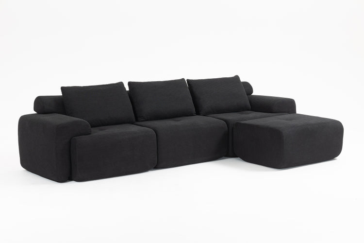 L Shaped Sectional Couches For Living Room With Memory Foam & Steel Frame No Assembly Convertible Sofa Bed, Corduroy Fabric Compression Sofa, Modular Couch For Apartments,Bedrooms,Home Theate,Black