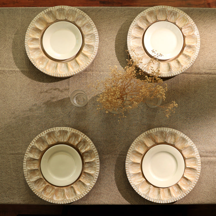 Handcrafted 13" Wood White Charger Plate Wooden Dinning Placemat Artisan Wood Tableware