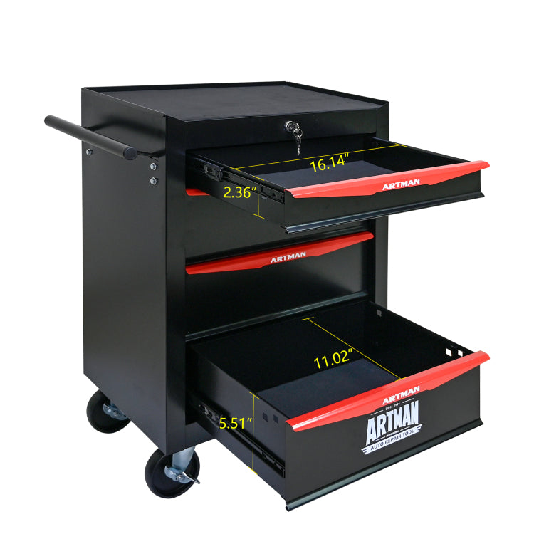 Rolling Metal Tool Chest With 4 Drawers, 20" 4 Drawer Tool Chest Cabinet With Ball Bearing Drawer Slides, Steel Tool Storage Box Organizer Black&Red