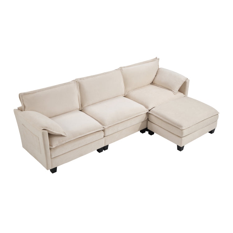 107 Inch L Shaped Sofa With Cotton Linen Velvet Texture, Corner Sofa With Storage Function On The Side, Suitable For Living Room, And Spacious Space,3 Seats Can Be Extended