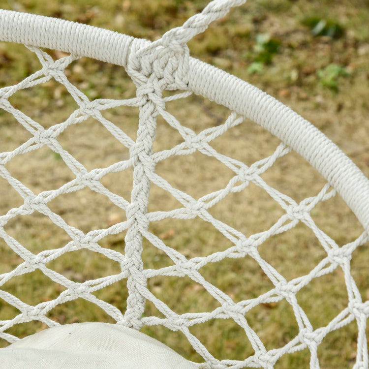 Outsunny 2 Person Hammock Chair Macrame Swing With Soft Cushion, Hanging Cotton Rope Chair For Indoor Outdoor Home Patio Backyard, White
