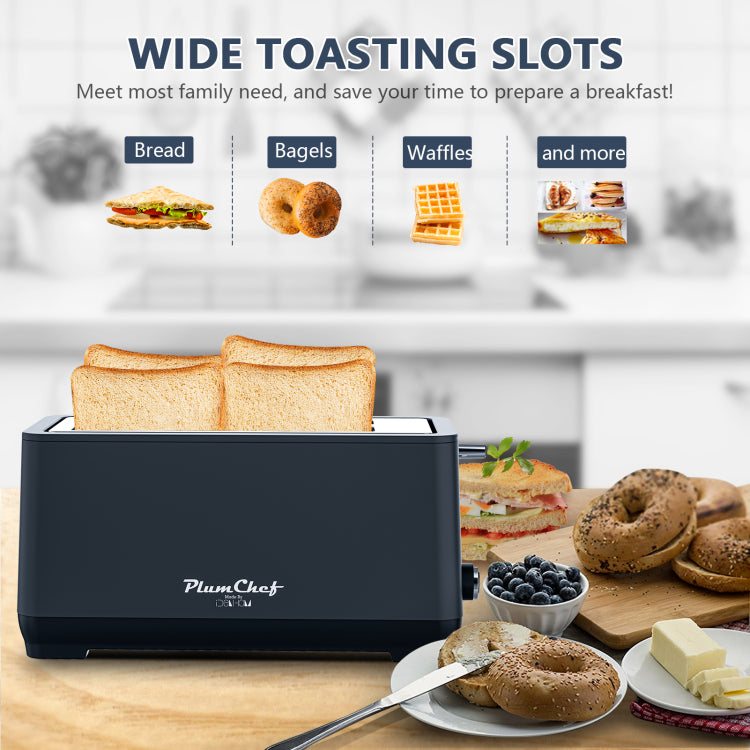4 Slice Toaster, Extra Wide Long Slot Toaster With Warming Rack, 6 Browning Settings, Bagel Defrost Reheat Functions, Removable Crumb Tray, Stainless Steel Housing 1500W, Matte Blue