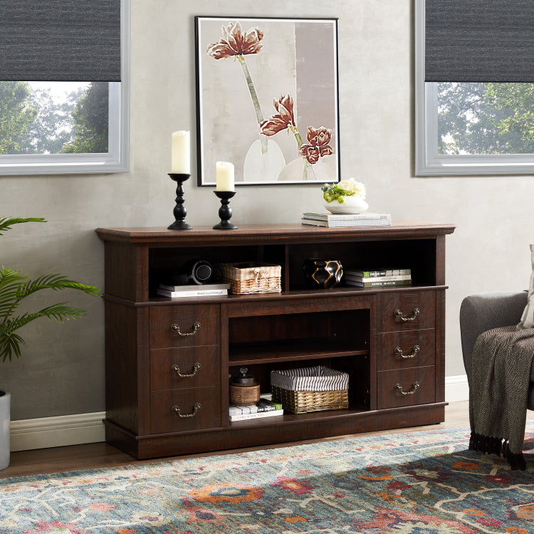 Retro Tv Stand With Storage For Tvs Up To 65'', Mid Century Modern Tv Stand & Entertainment Center With Shelf,Tv Stand For Media,Tv Console Table For Living Room Espresso 60"W*15.75"D*34.25"H