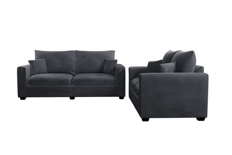 Contemporary Style 2Pc Sofa Set 1X Loveseat 1X Sofa Set Cushion Back Matching Pillow Square Arms Wooden Legs Dark Gray Finish Primary Living Room