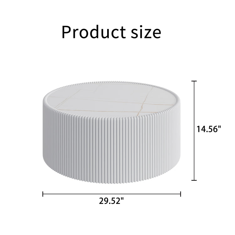 Light Sintered Stone Top Cylinder Shape Leather Coffee Modern Sofa Table For Living Room Furniture Each Tabletop Has A Unique Gold Pattern