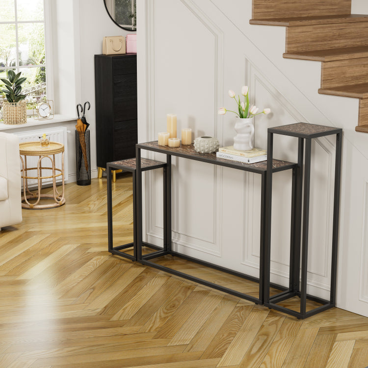 3 Piece Set Of Narrow Table, High End Edge Wrapped Entrance Hall Table, Entrance, Industrial Corridor Table, Living Room, Entrance Hall, Rural Brown Black Color