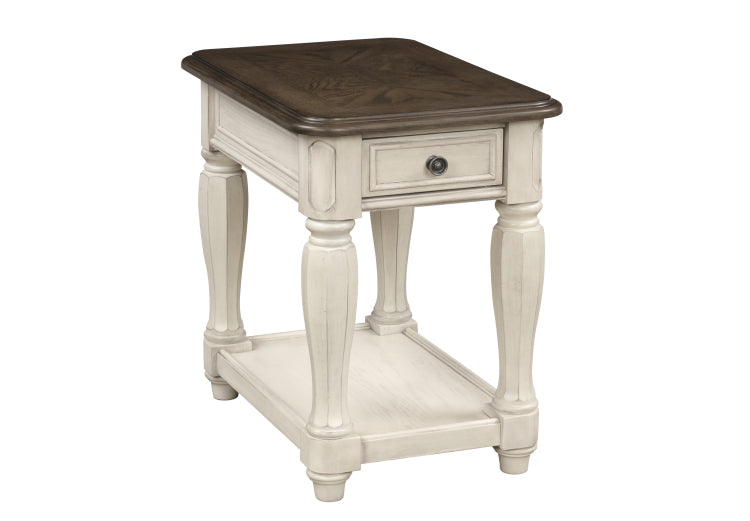 Antique White And Brown Chairside Table W Storage