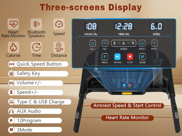 Treadmills For Home, 3.5Hp Hydraulic System Auto Foldable Treadmill With Incline,10Mph 350Lbs Weight Capacity Electric Treadmills With Heart Rate Sensors,Type C & Usb Charge ,Bluetooth Speaker