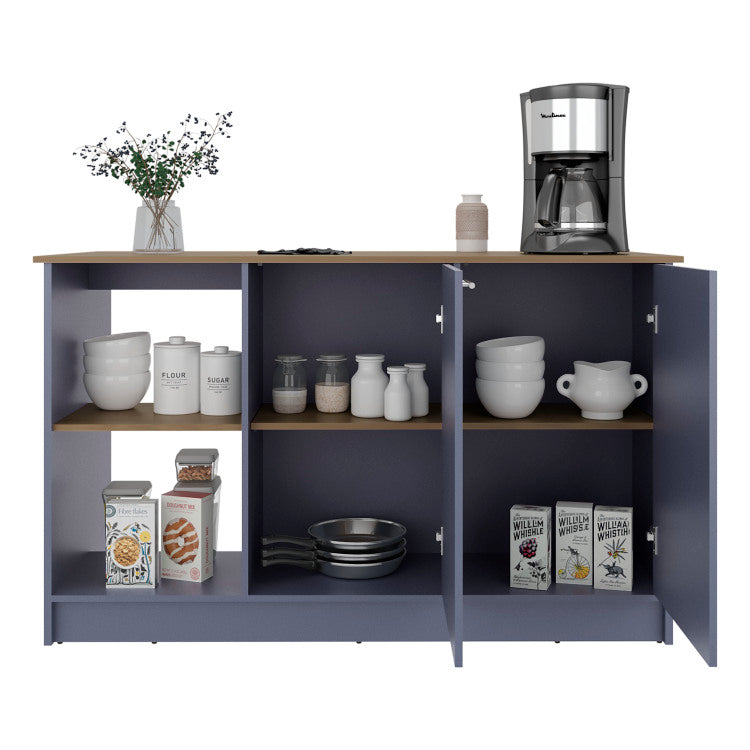 Demon Kitchen Island With Storage Cabinet And Open Shelves