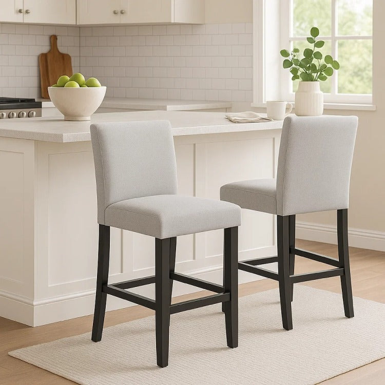 Riac Set Of 2 Counter Height Chairs, Black Wood, Dove Gray Fabric Seat