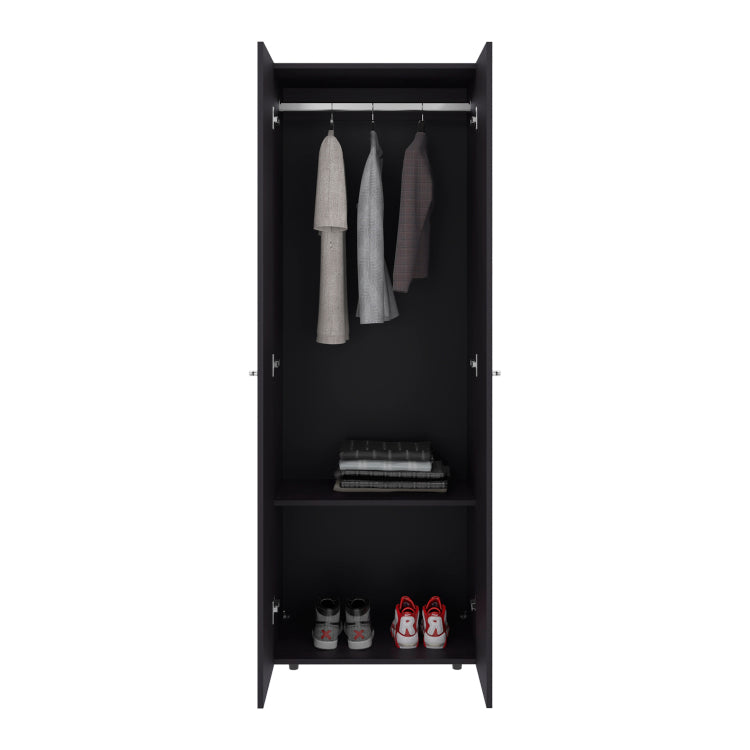 Basin 2 Door Tall Wardrobe Cabinet 66.9"H, Bedroom, Wenge