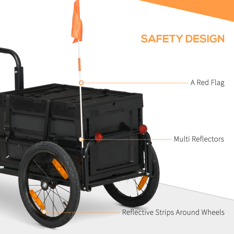 Aosom Bike Cargo Trailer, Bicycle Trailer Wagon Cart With Removable Storage Box, Quick Release 16" Wheels And Safe Reflectors, Galvanized Bottom