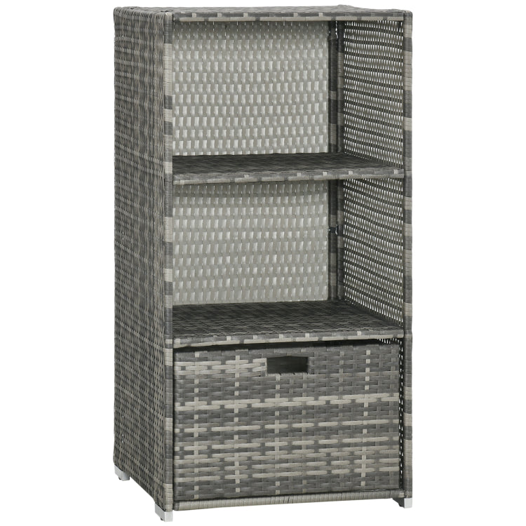 Outsunny Valet Pool Towel Rack, Waterproof Pe Plastic Rattan Wicker Storage Organizer, Indoor Outdoor Spa, And Hot Tub Accessory Storage, 2 Shelves, 1 Basket Drawer, Gray