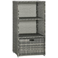 Outsunny Valet Pool Towel Rack, Waterproof Pe Plastic Rattan Wicker Storage Organizer, Indoor Outdoor Spa, And Hot Tub Accessory Storage, 2 Shelves, 1 Basket Drawer, Gray