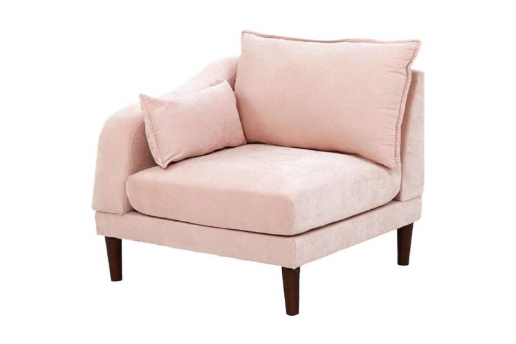 Beautiful Blush Pink Laf Raf One Arm Chair Morgan Fabric 1Pc Chair Pillow Soft Cushion Wood Legs Living Room Furniture