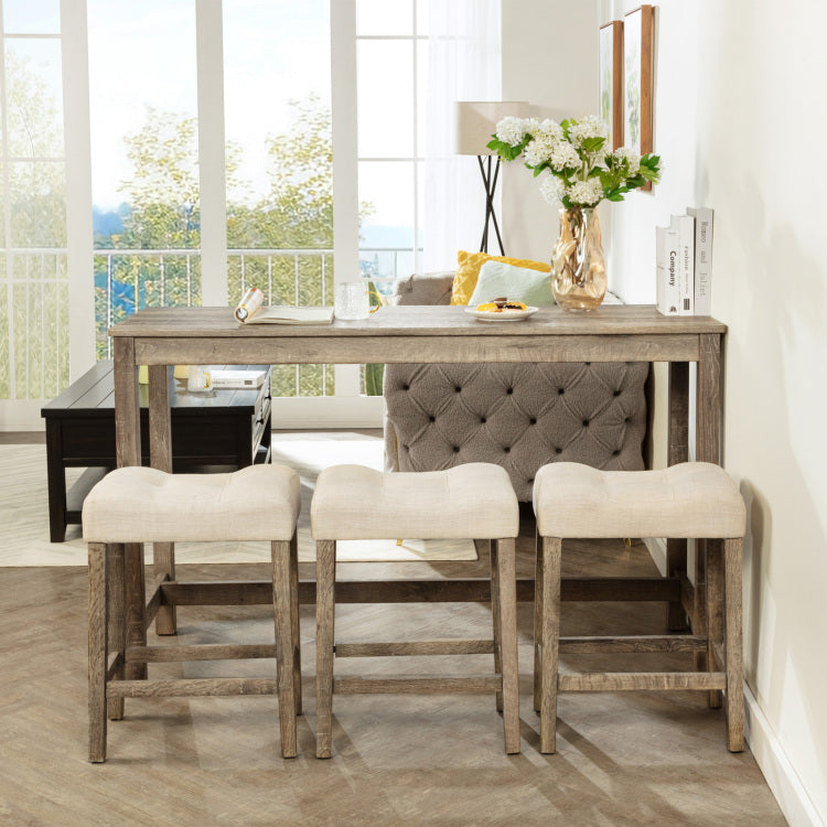 4 Piece Bar Table Set With Power Outlet, Dining Bar Table And Chairs Set,Bar Table Set With 3 Padded Stools For Living Room, Dining Room, Game Room, Brown