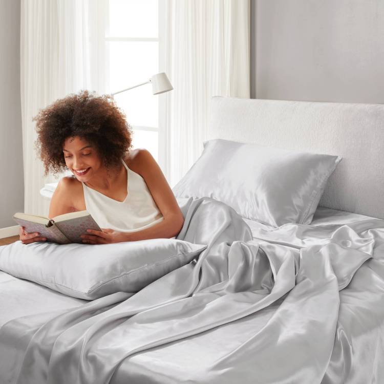 4 Pcs Twin Luxury Sheet Set Light Grey