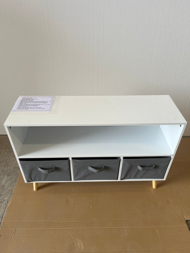 Kids Bookcase With Collapsible Fabric Drawers, Children'S Book Display, Toy Storage Cabinet Organizer, White Gray