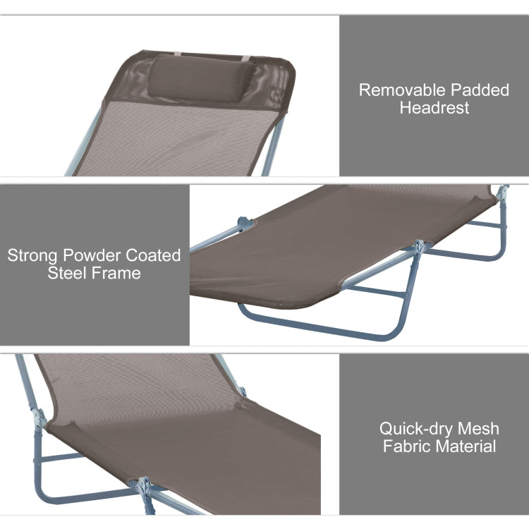 Outsunny Folding Chaise Lounge Chair, Pool Sun Tanning Chair, Outdoor Lounge Chair With 5 Position Reclining Back, Mesh Seat, Headrest For Beach, Yard, Patio, Brown