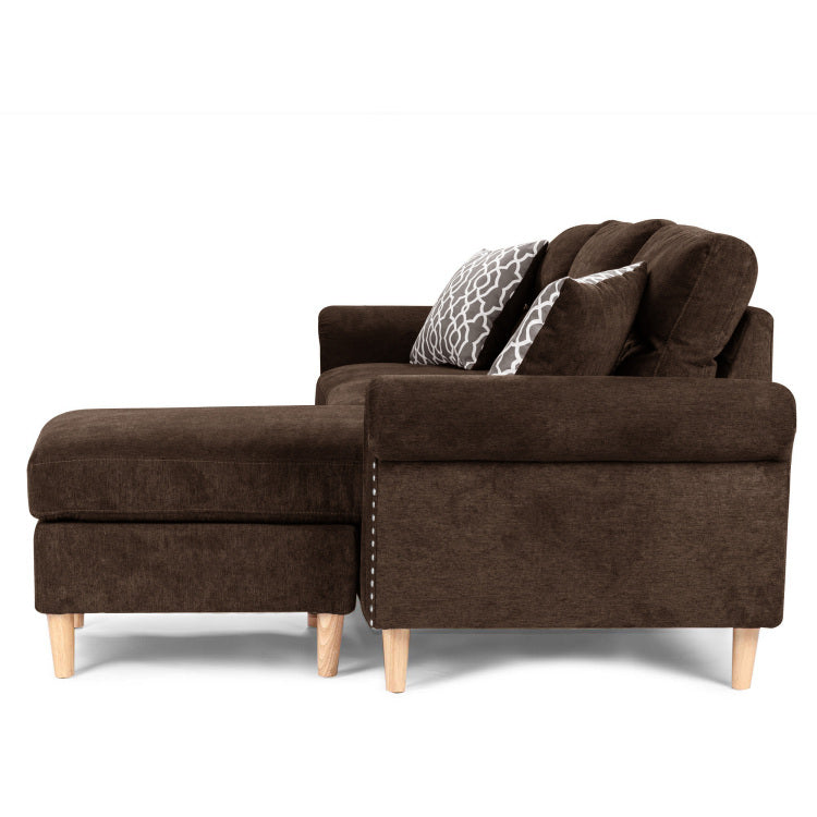 Reversible Sectional Set W 2 Accent Pillows In Tan